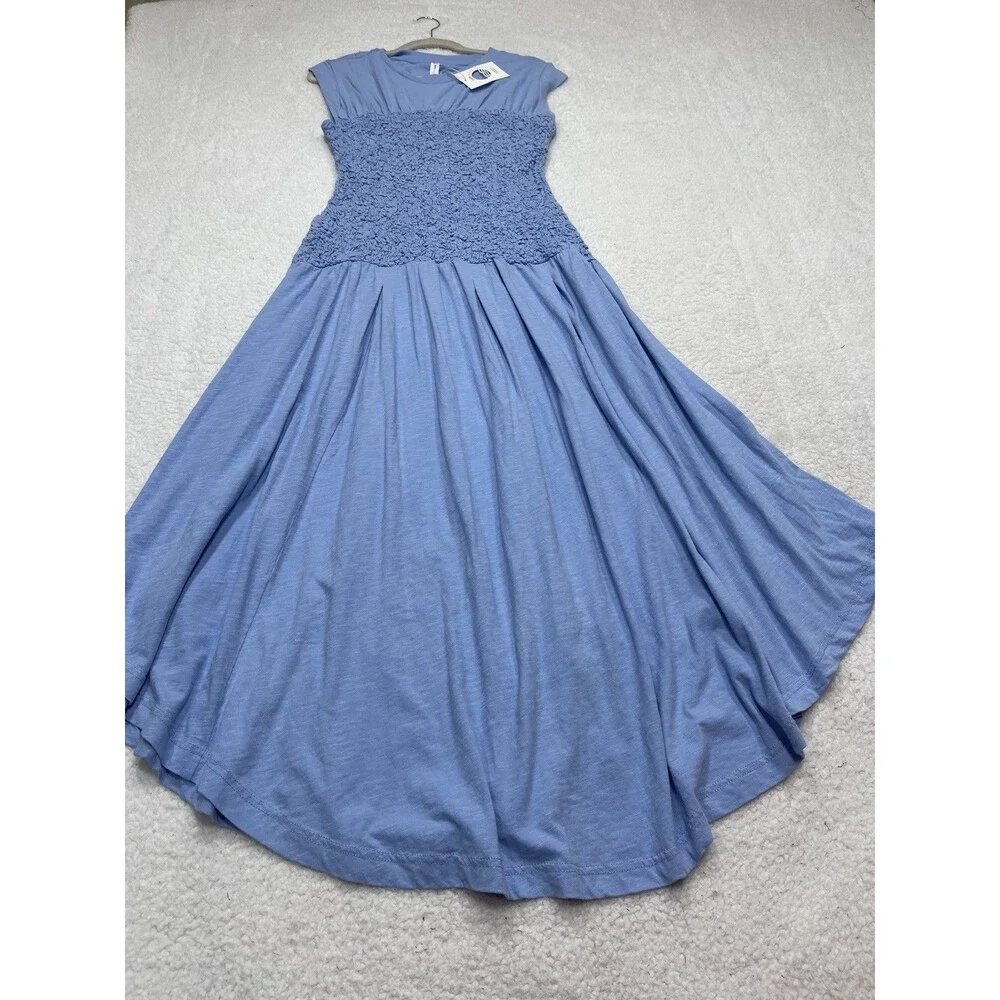 Anthropologie Daily Practice Midi Dress Blue Deep End Smocked Vacay Medium NWT - Picture 2 of 10